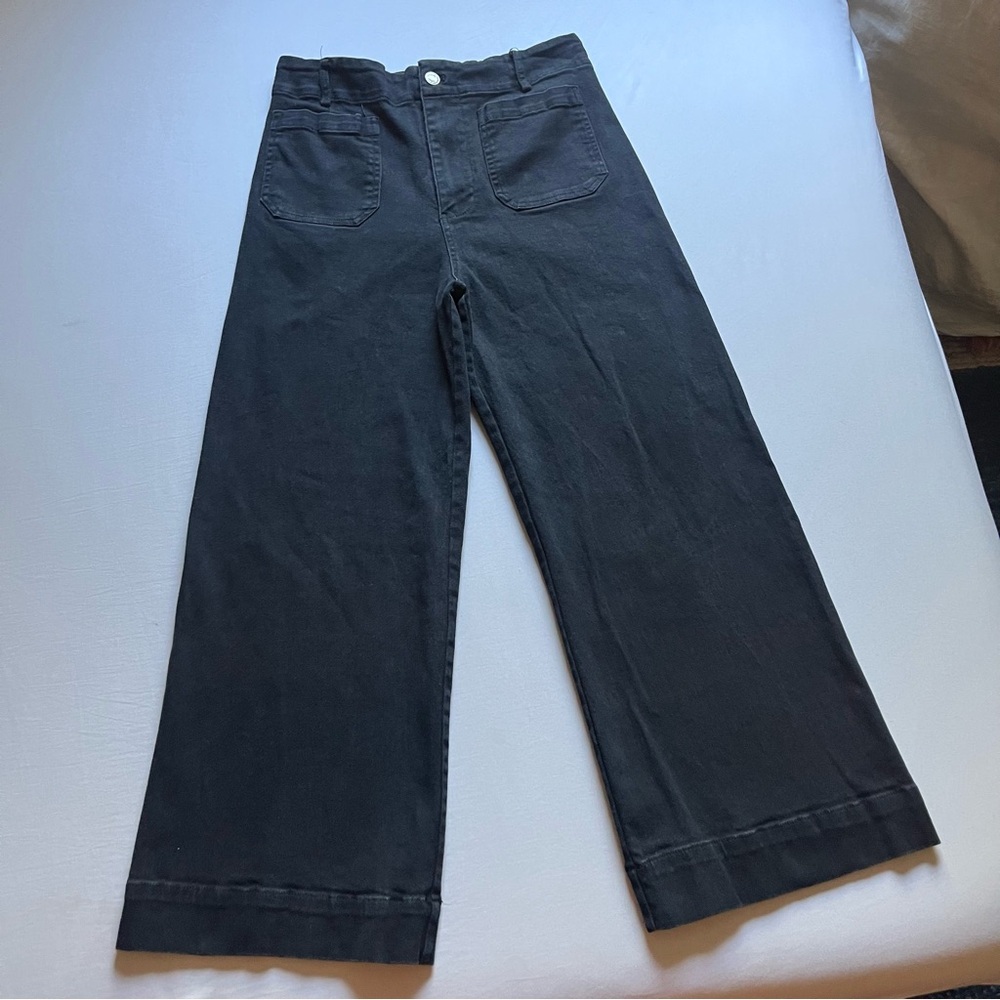 NWOT MAISON GARRISON black cotton blend front pocket high rise‎ wide leg jeans